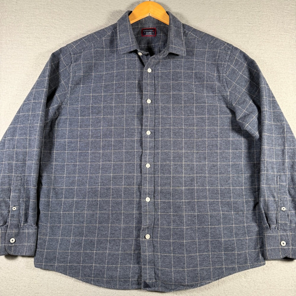 UNTUCKit Terrazas Navy Blue Windowpane Check Cotton Button Down Shirt Mens XXL